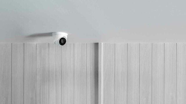 CCTV camera security system on interior building wall for monito