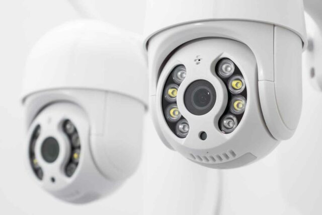 Surveillance cameras hanging on the wall for security and safety home
