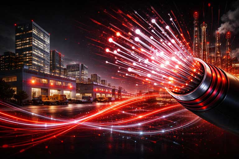 Industrial fiber optic cable delivering high-speed connectivity to commercial buildings and industrial facilities