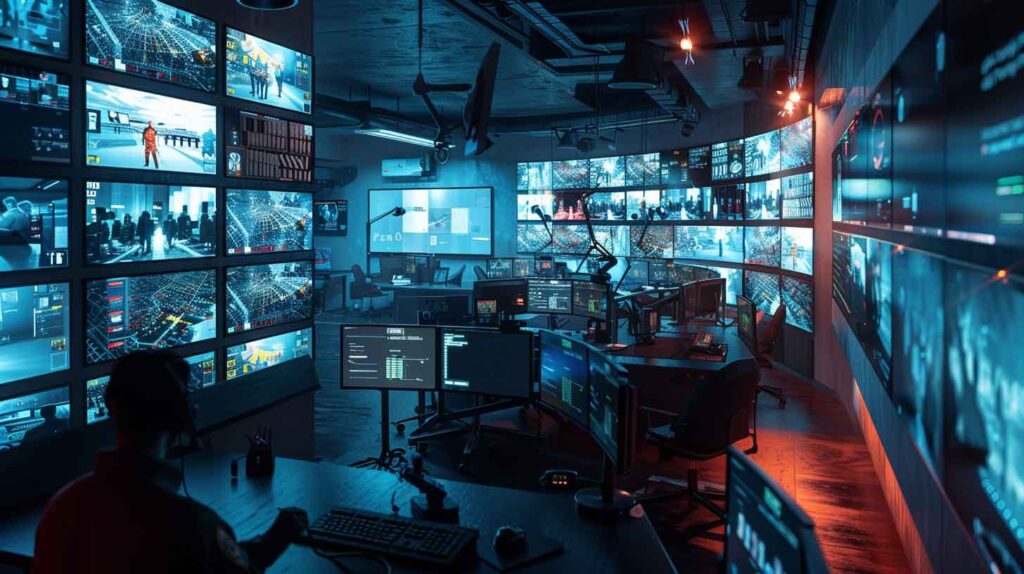 CCTV monitoring systems controlling multiple security camera networks in a commercial environment
