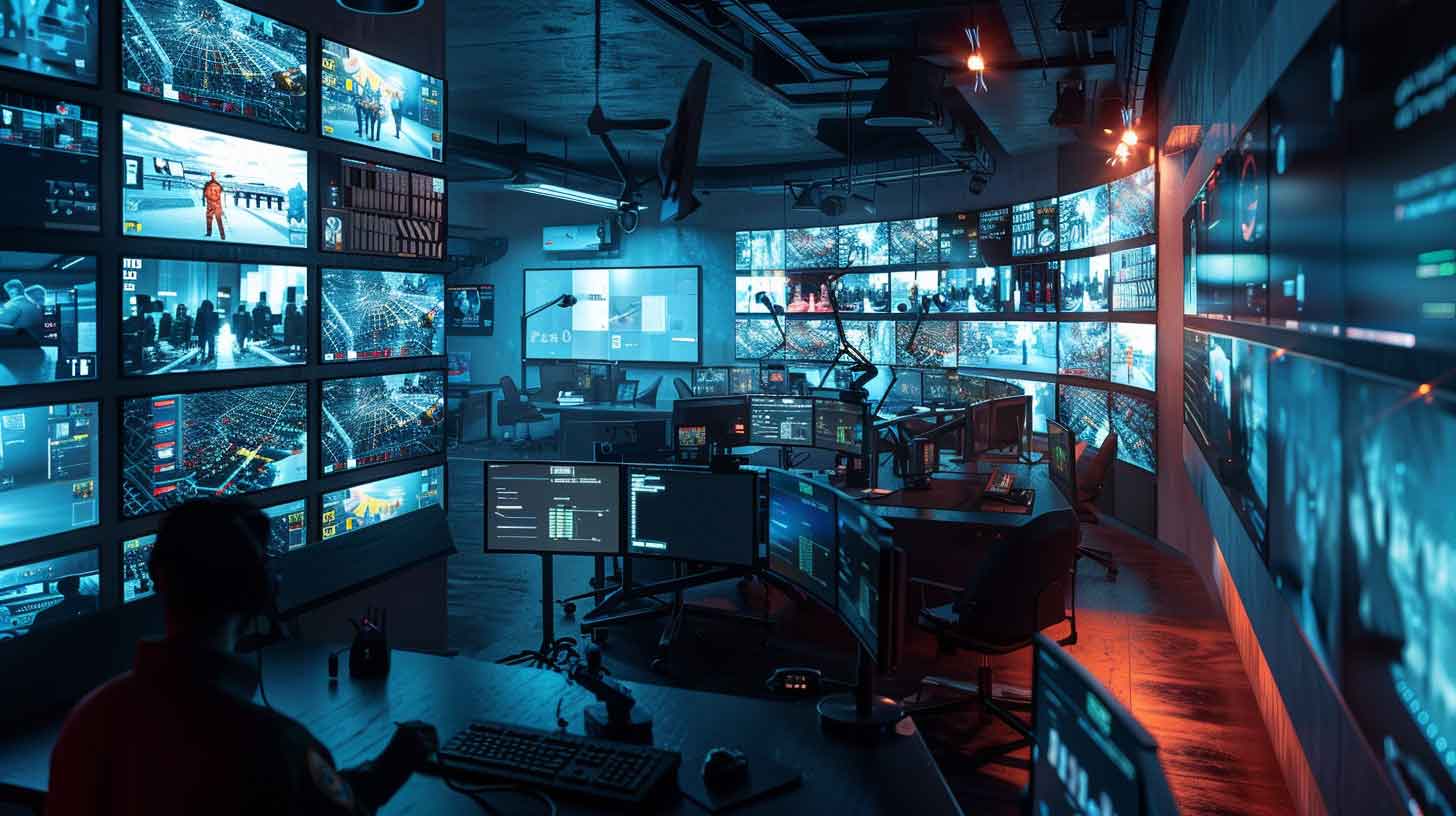 CCTV monitoring systems controlling multiple security camera networks in a commercial environment